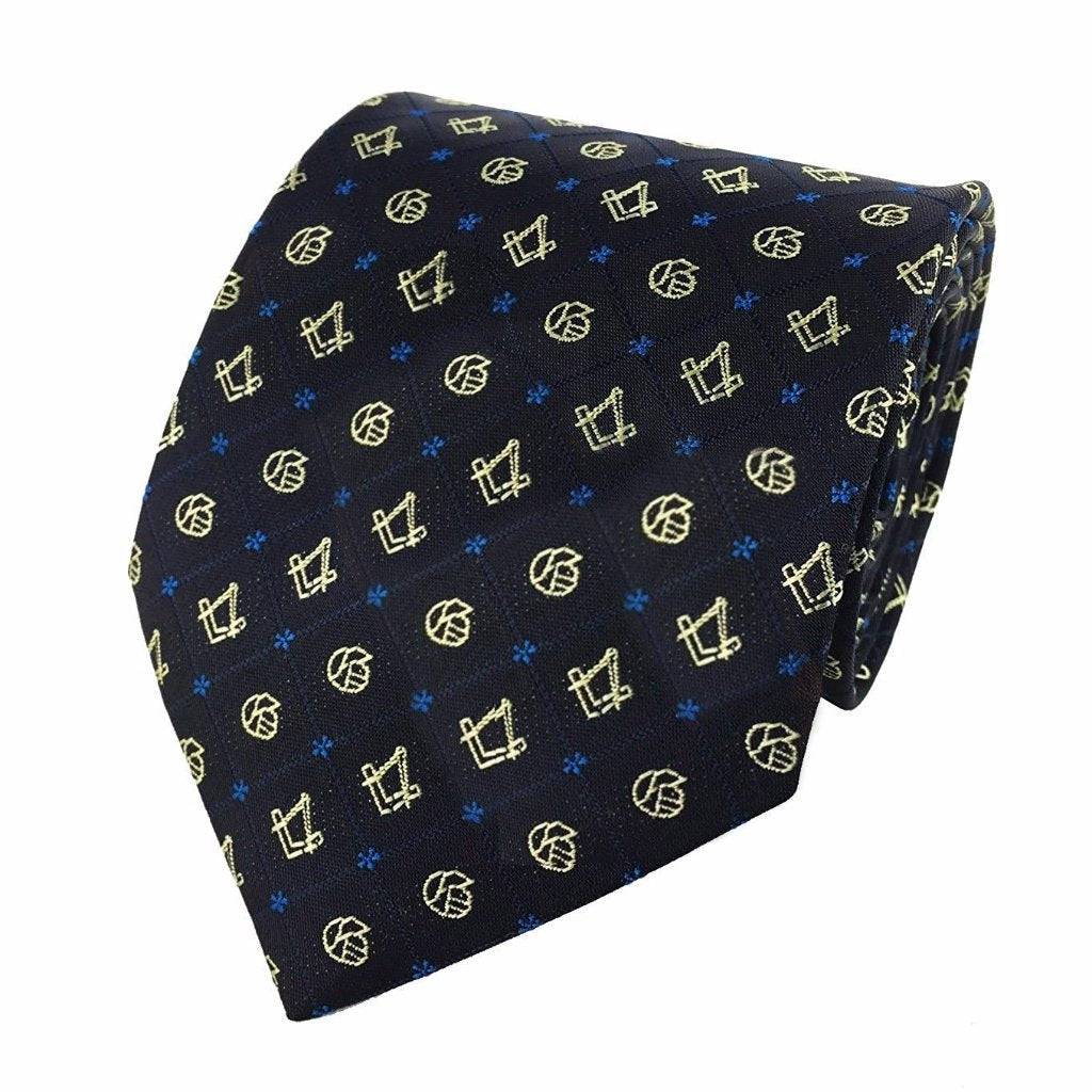 Master Mason Blue Lodge Necktie - Dark Blue Forget me Not with Square & Compass - Bricks Masons