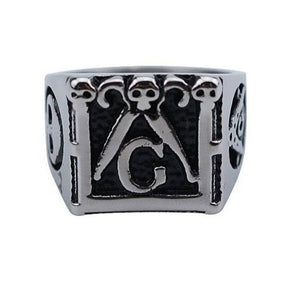 Master Mason Blue Lodge Ring - Black Compass & Square G - Bricks Masons
