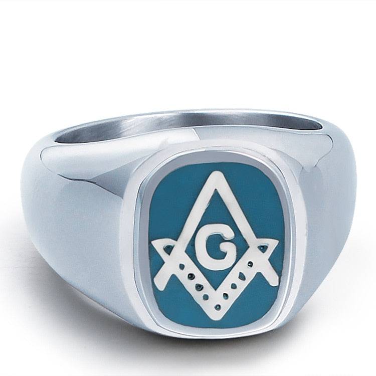 Master Mason Blue Lodge Ring - Classic Square and Compass G Blue - Bricks Masons