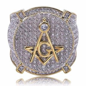 Master Mason Blue Lodge Ring - Cubic Zirconia Copper Gold - Bricks Masons