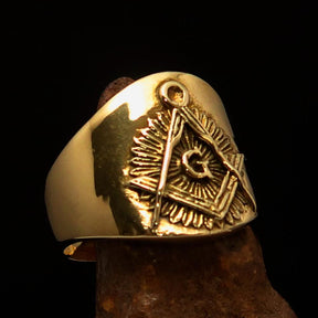 Master Mason Blue Lodge Ring - Gold Shiny Brass Square & Compass G - Bricks Masons