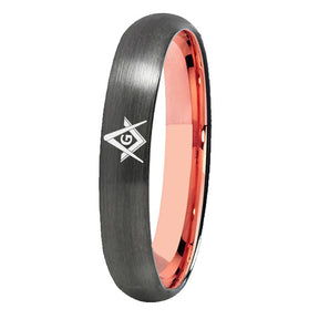 Master Mason Blue Lodge Ring - Gunmetal With Rose Gold Tungsten Personalizable - Bricks Masons