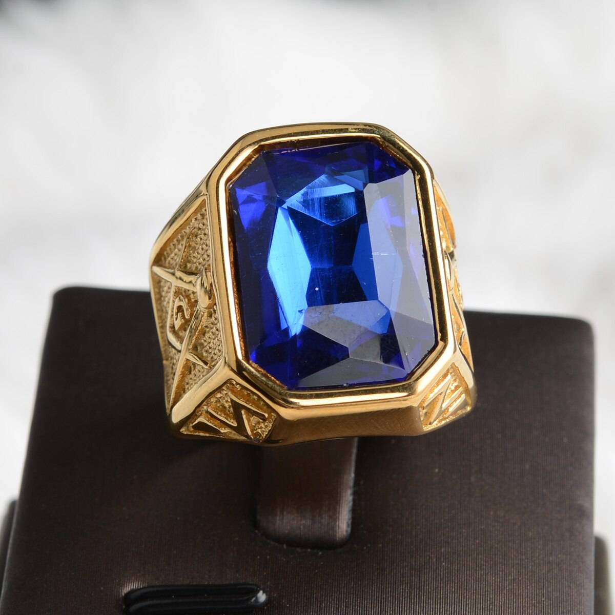 Master Mason Blue Lodge Ring - Large Stone Various Colors - Bricks Masons