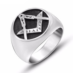 Master Mason Blue Lodge Ring - Silver Symbol Titanium Steel - Bricks Masons