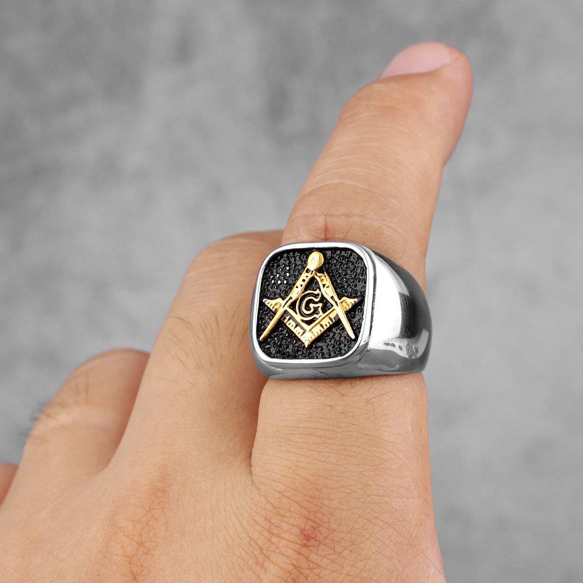 Master Mason Blue Lodge Ring - Square & Compass G High Quality Stainless Steel - Bricks Masons