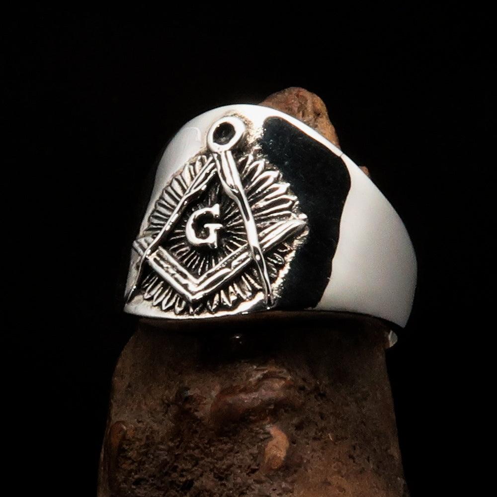 Master Mason Blue Lodge Ring - Square & Compass G Sterling Silver - Bricks Masons