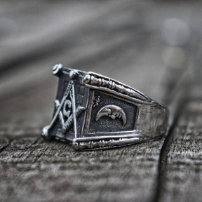 Master Mason Blue Lodge Ring - Square & Compass G/Sun and Moon Stainless Steel - Bricks Masons