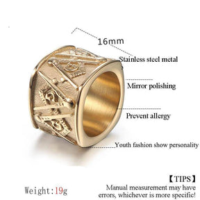 Master Mason Blue Lodge Ring - Vintage Band -(Gold/Black) - Bricks Masons