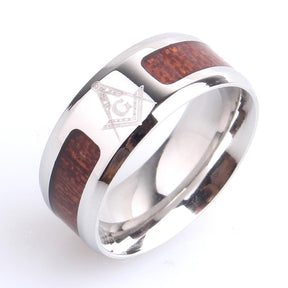 Master Mason Blue Lodge Ring - Wood Texture Stainless Steel - Bricks Masons