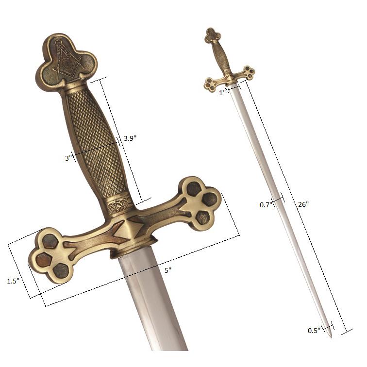 Master Mason Blue Lodge Sword - Square Compass with G and Golden Hilt - Bricks Masons