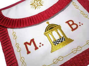 Master Mason Scottish Rite Apron - White & Red with Pleated Edges MB Temple - Bricks Masons