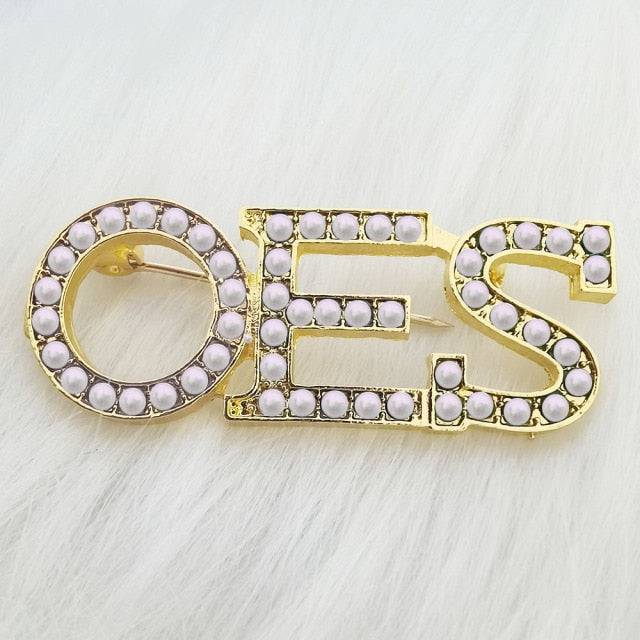 OES Brooch - Pearl Rhinestone - Bricks Masons