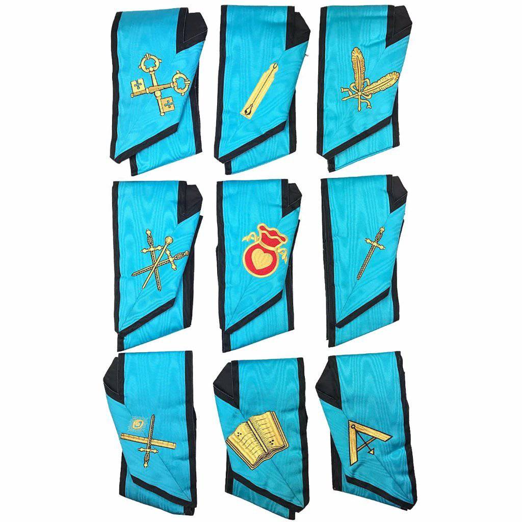 Officers Memphis Misraim French Regulation Officer Collar Set - Turquoise Blue Moire - Bricks Masons