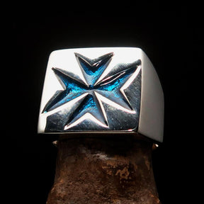 Order of Malta Ring - Silver & Light Blue Cross Sterling Silver - Bricks Masons