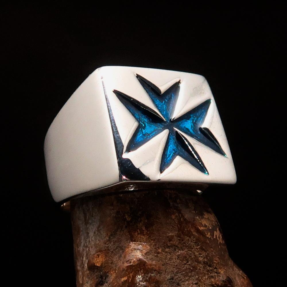 Order of Malta Ring - Silver & Light Blue Cross Sterling Silver - Bricks Masons