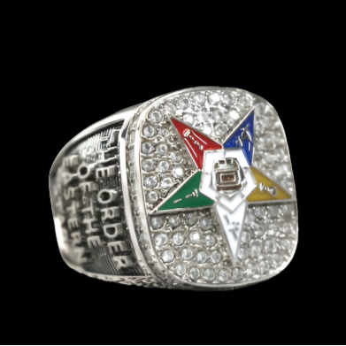 OES Ring - White Gold Plated Colorful Eastern Star - Bricks Masons