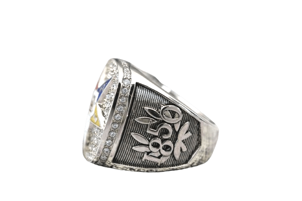 OES Ring - White Gold Plated Colorful Eastern Star - Bricks Masons