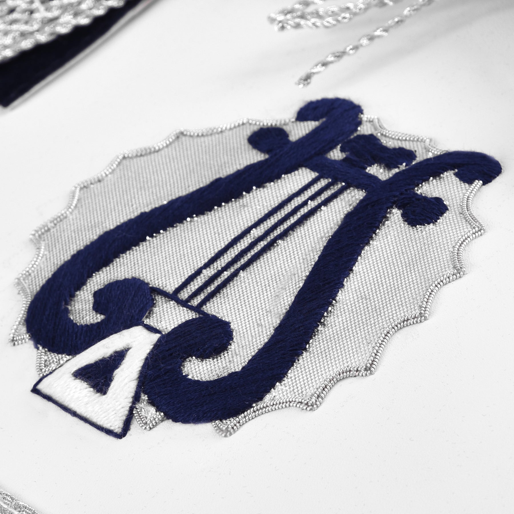 Organist Blue Lodge Officer Apron - Dark Blue With Silver Hand Embroidery Bullion - Bricks Masons