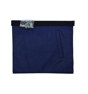 Past Master Blue Lodge Apron - Navy Blue Velvet Ribbon with Silver Braid - Bricks Masons