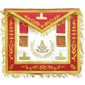 Past Master Blue Lodge Apron - Red Gold Machine Embroidery - Bricks Masons