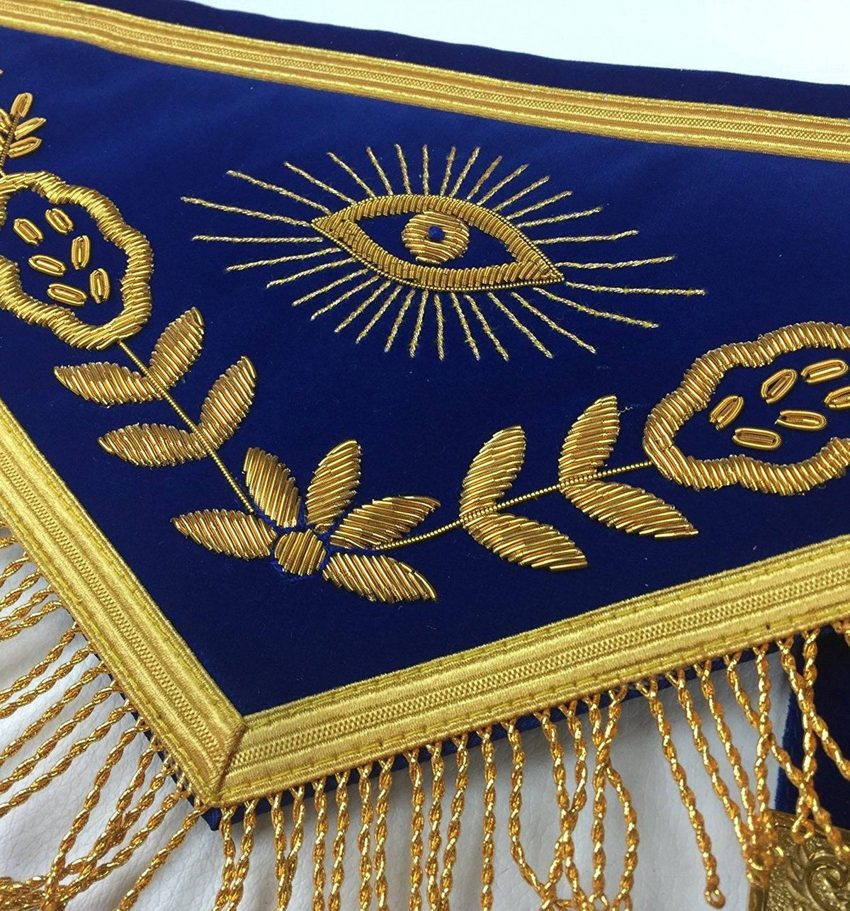 Past Master Blue Lodge Apron - Royal Blue Velvet Hand Embroidery - Bricks Masons