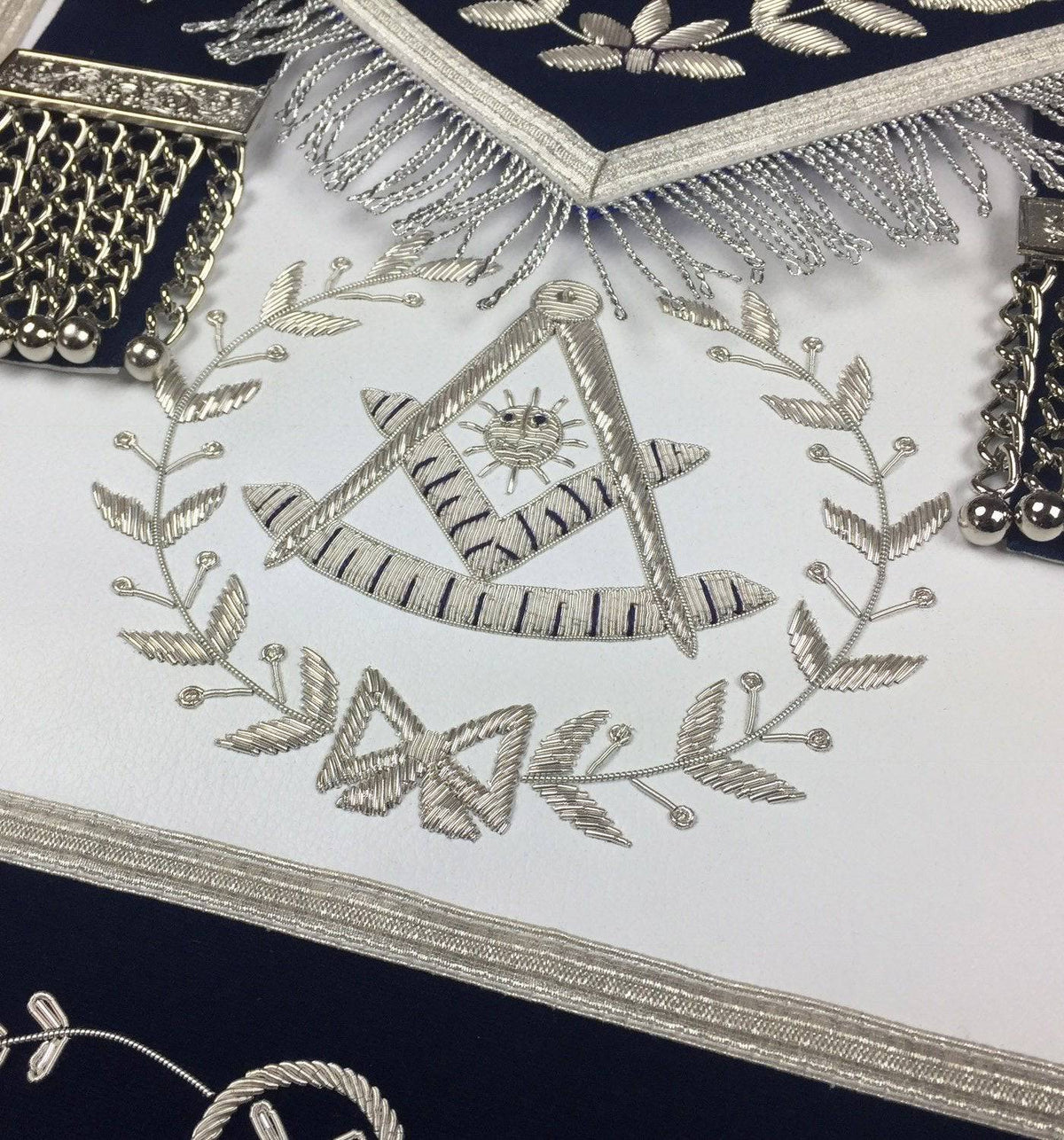 Past Master Blue Lodge Apron - Royal Navy Velvet Hand Embroidery - Bricks Masons