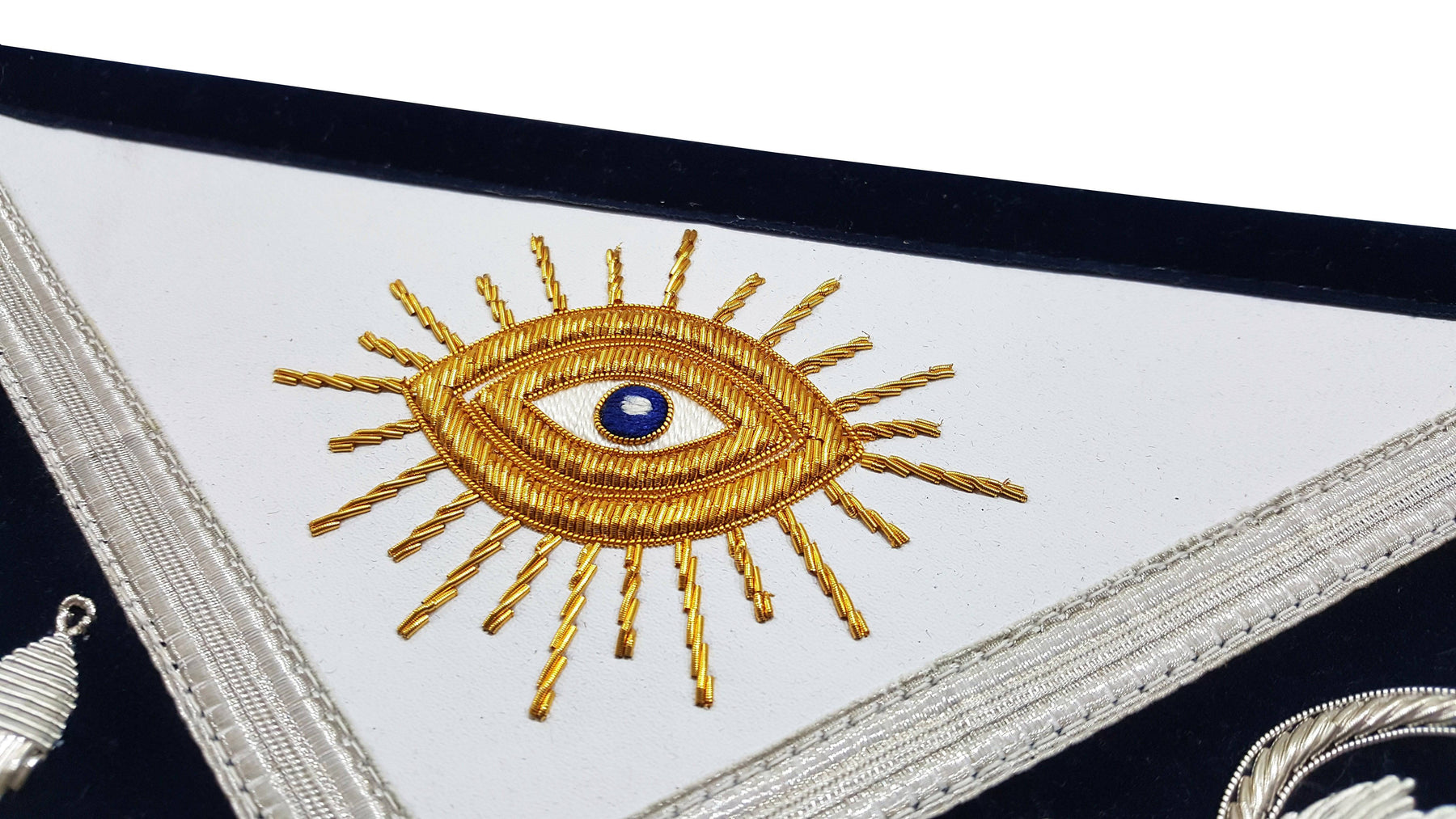 Past Master Blue Lodge Apron - Silver & Gold Hand Embroidery - Bricks Masons