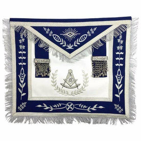 Past Master Blue Lodge Apron - White & Royal Blue with Silver Embroidery - Bricks Masons