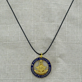 Past Master Blue Lodge Necklace - Gold Plated Wisdom & Leadership Pendant With Leather Chain - Bricks Masons