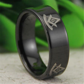 Past Master Blue Lodge Ring - Black Tungsten Personalizable - Bricks Masons