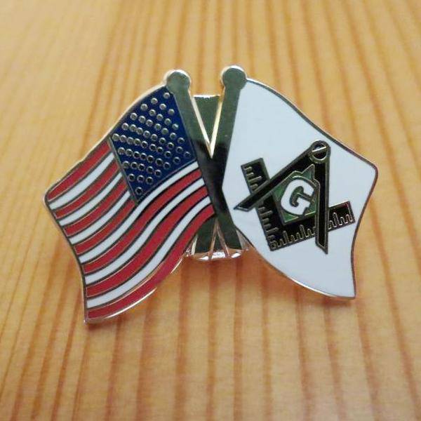 Master Mason Blue Lodge Lapel Pin - USA and Mason Crossed Friendship