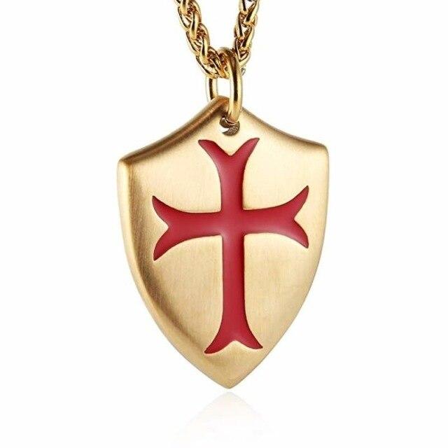 Knights Templar Commandery Necklace - Shield With Red Cross (Various Colors)