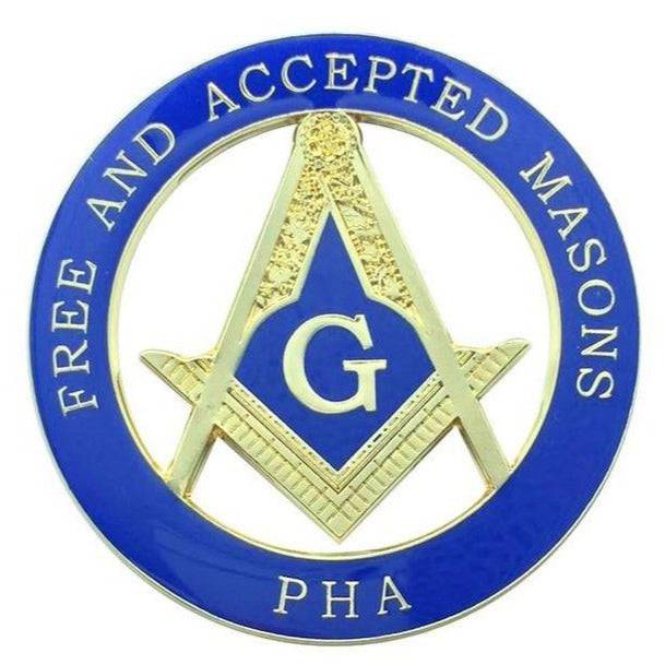 Master Mason Blue Lodge Car Emblem - Free And Accepted PHA Blue and Gold Medallion