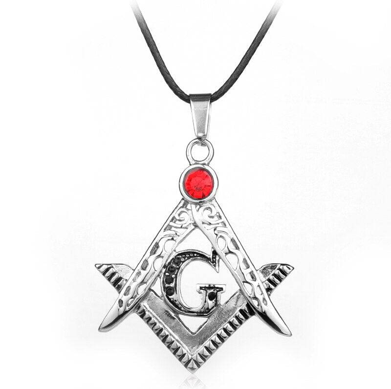 Master Mason Blue Lodge Necklace - All Red Crystal Square & Compass