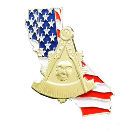 Past Master Blue Lodge Lapel Pin - USA Flag California Map