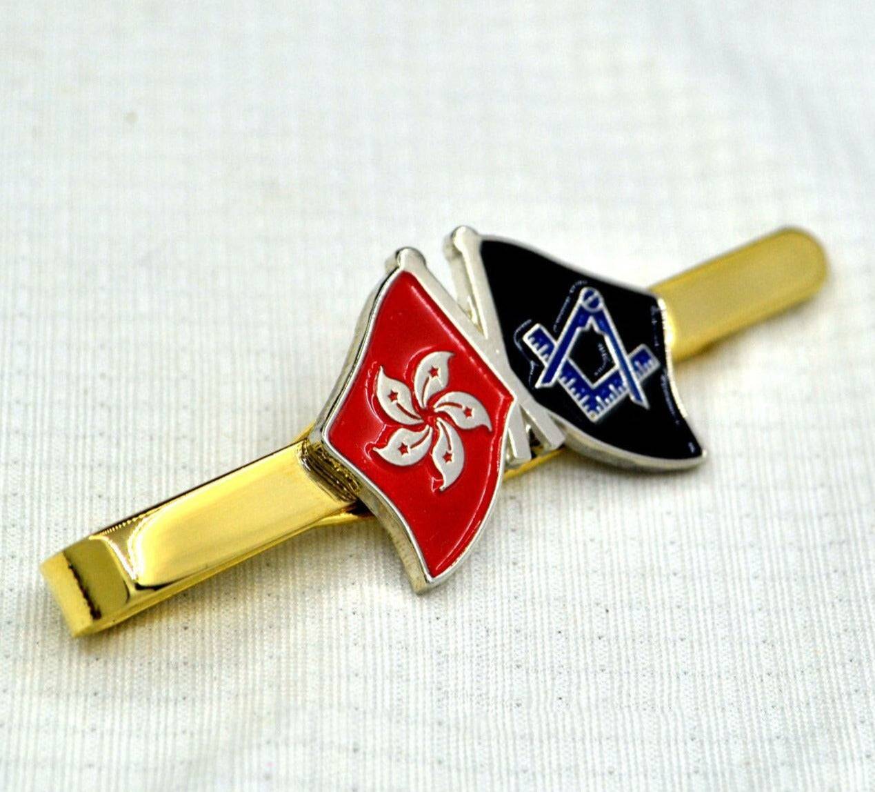 Master Mason Blue Lodge Tie Bar - Square and Compass G Hong Kong SAR Flag