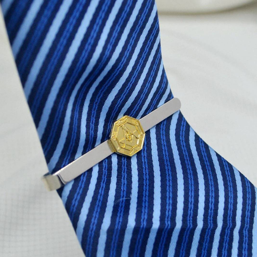 Master Mason Blue Lodge Tie Bar - Square and Compass G Hexagon