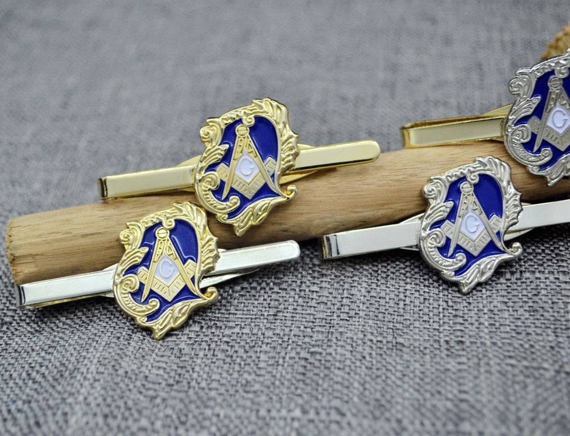 Master Mason Blue Lodge Tie Bar - Square & Compass G (Blue & Gold)