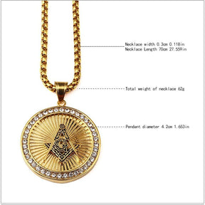 Master Mason Blue Lodge Necklace - Gold Titanium Steel