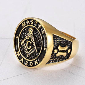 Master Mason Blue Lodge Ring - Stainless Steel Gold Color