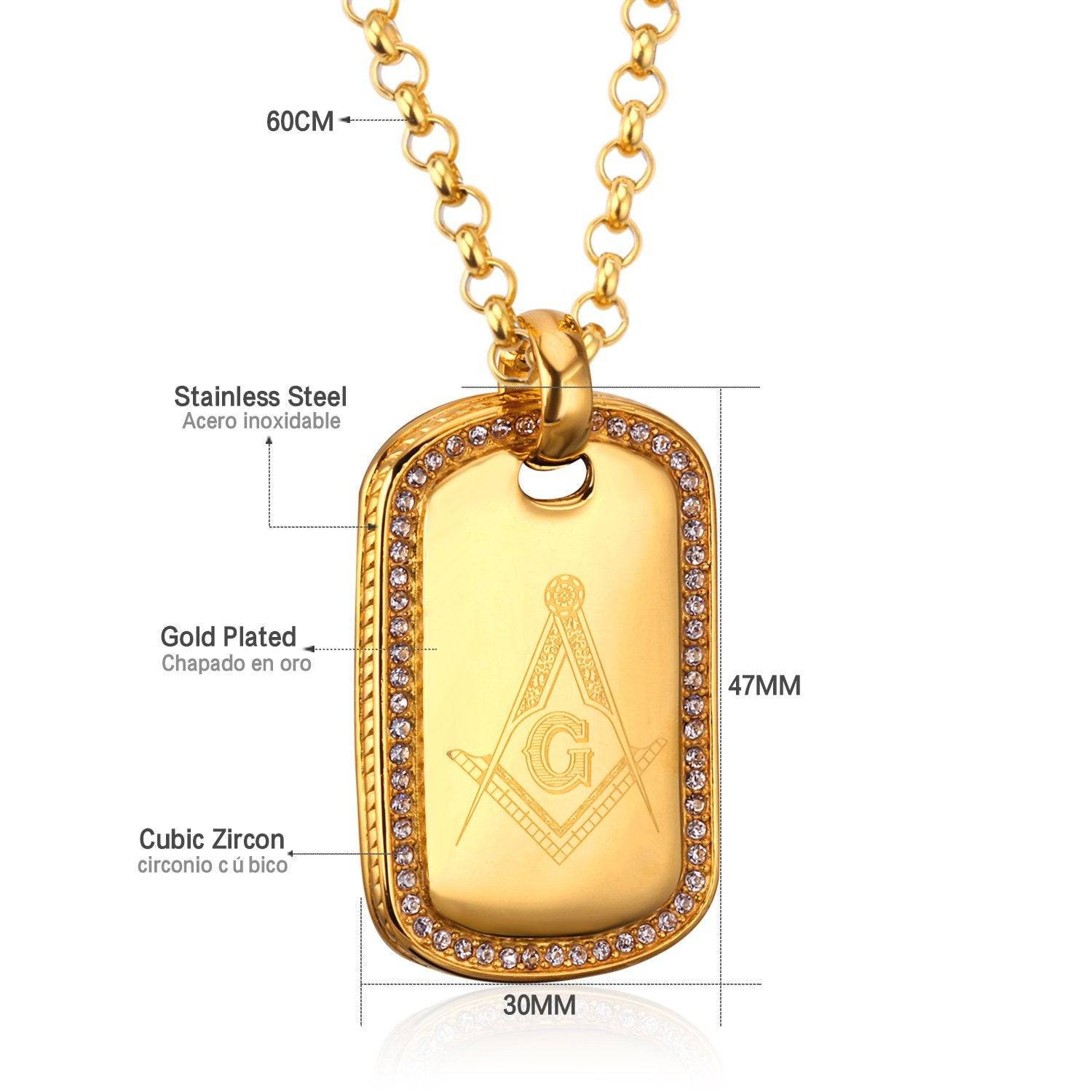 Master Mason Blue Lodge Necklace - Golden Zirconia Tag