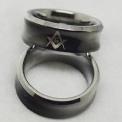 Master Mason Blue Lodge Ring - Black Concave Tungsten Personalizable