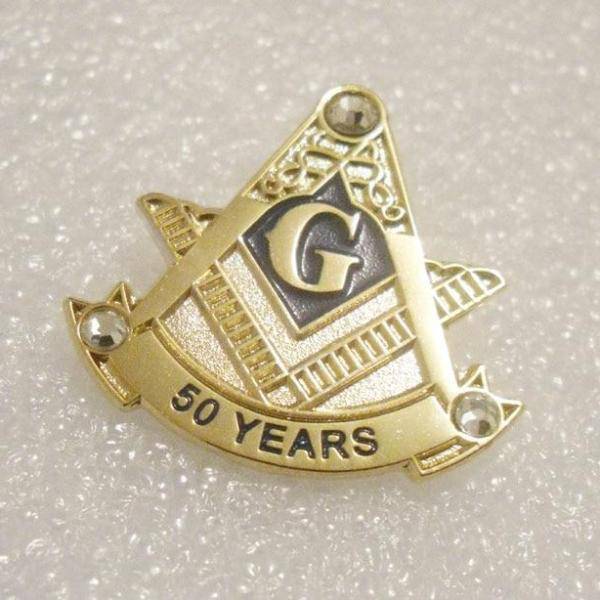 Master Mason Blue Lodge Lapel Pin - 50 Years Anniversary Gold