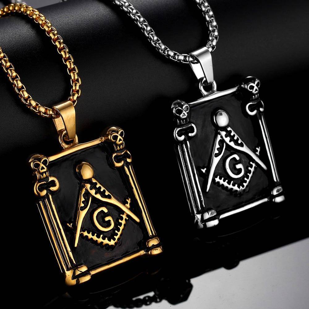 Master Mason Blue Lodge Necklace - Pillars Square Compass G