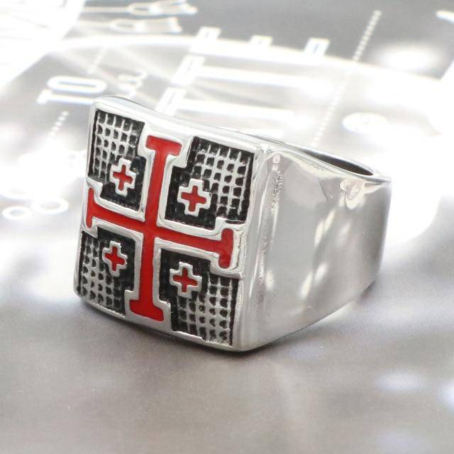 Knights Templar Commandery Ring - Jerusalem Cross (Gold/ White)