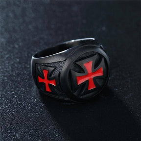 Knights Templar Commandery Ring - Black Tone Red Cross