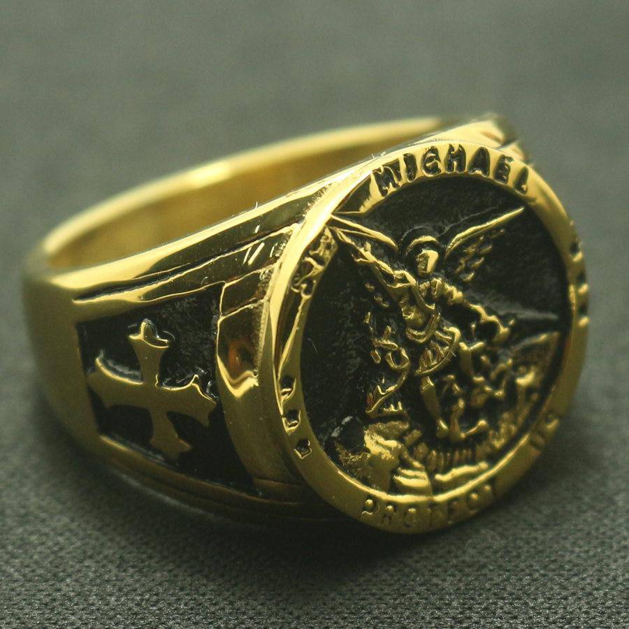 Knights Templar Commandery Ring - St. Michael Protect Us Golden