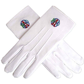 R.A.O.B. Gloves - White Cotton with Red, Blue & Green - Bricks Masons