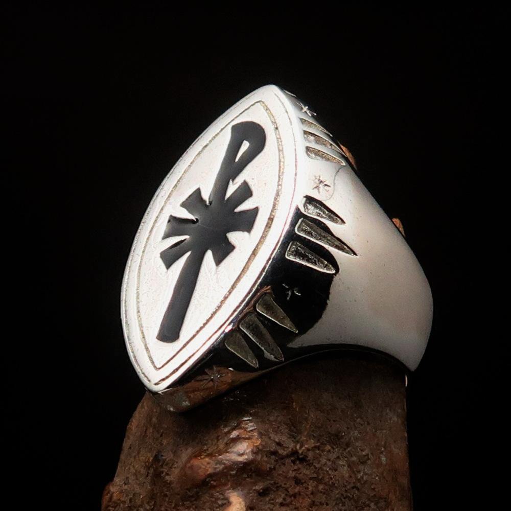 Red Cross Of Constantine Ring - Silver & Black Chi Rho Christogram Sterling Silver - Bricks Masons