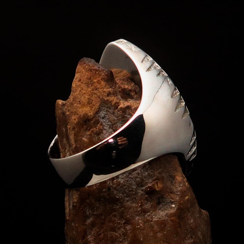 Red Cross Of Constantine Ring - Silver & Black Chi Rho Christogram Sterling Silver - Bricks Masons